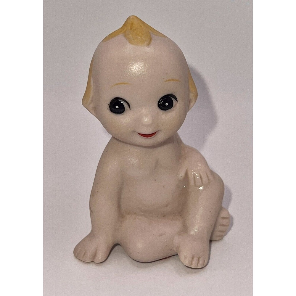 Vintage Lefton Kewpie Doll Porcelain Bisque Sitting Legs Crossed 2 3/4"